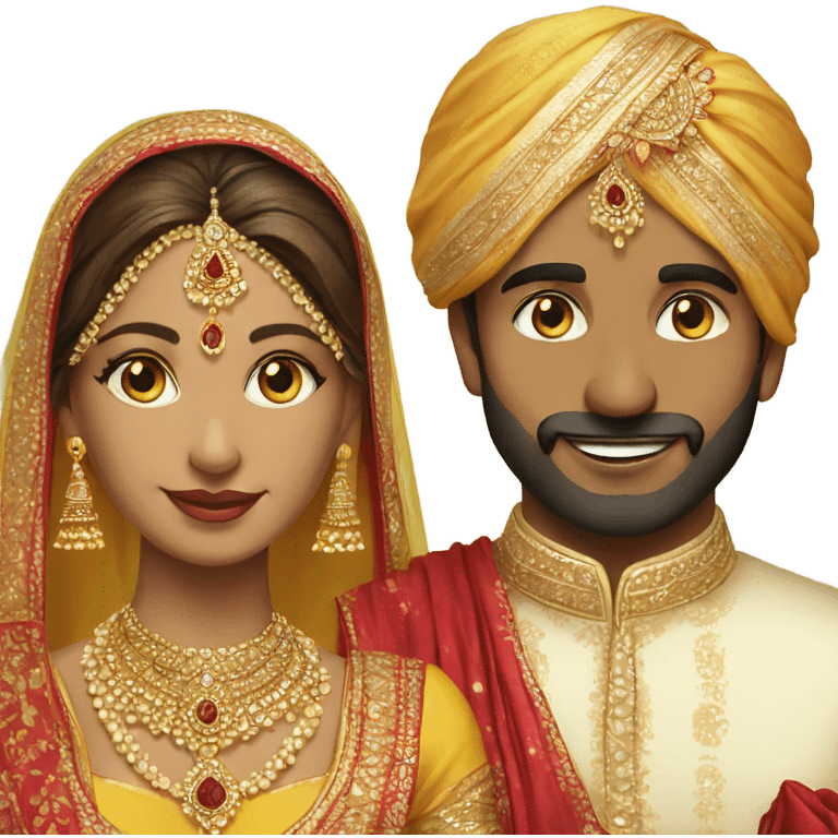 Indian groom and bride with yellow emoji