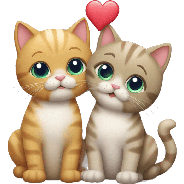 2 cute cats kissing each other and above them there are some hearts  emoji