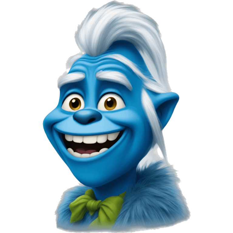 Blue Grinch from modern movie smiling from cheek to cheek emoji