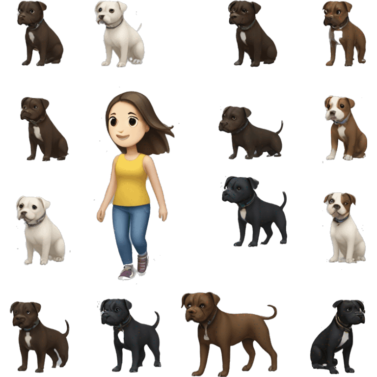 White brunette Girl walking a black pit bull emoji