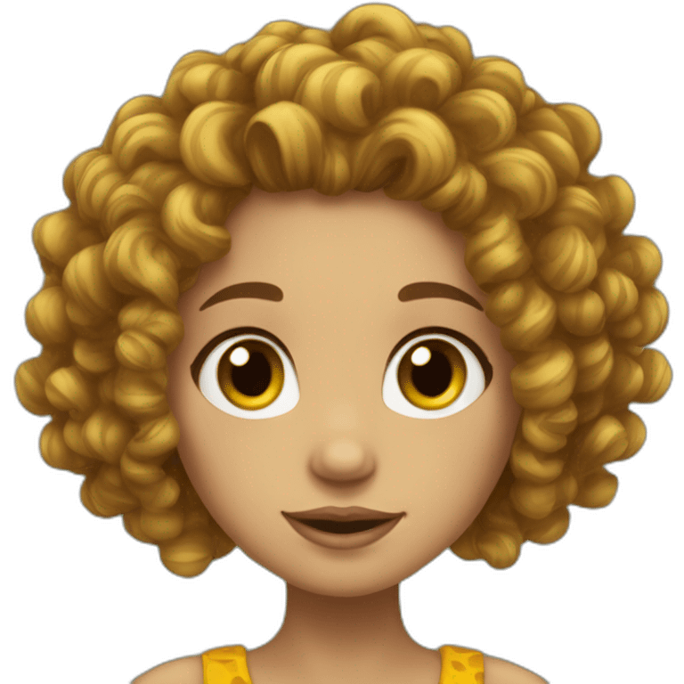 Girl curly brozn hair déguisement girafe emoji