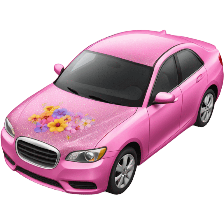 Pink car with glitter and decorated flowers  emoji