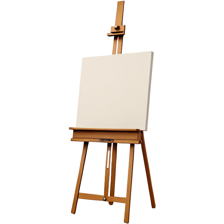 Cinematic Realistic image of a pristine canvas mounted on a sturdy wooden easel, with the canvas’ smooth surface and the easel’s detailed grain rendered in soft natural light, evoking a quiet moment of creative anticipation emoji