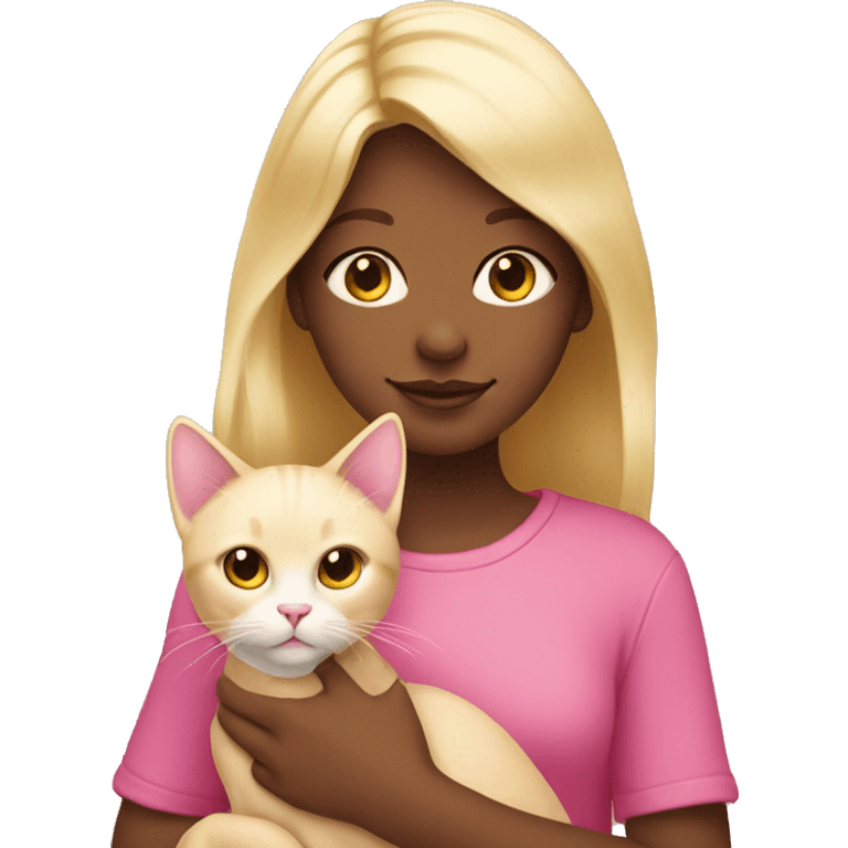 blond girl holds pink cat emoji