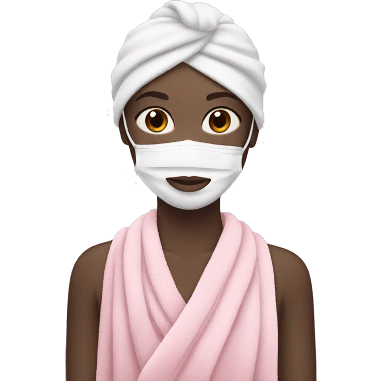 Pale girl with pink face mask in a pink towel with dark brown hair  emoji