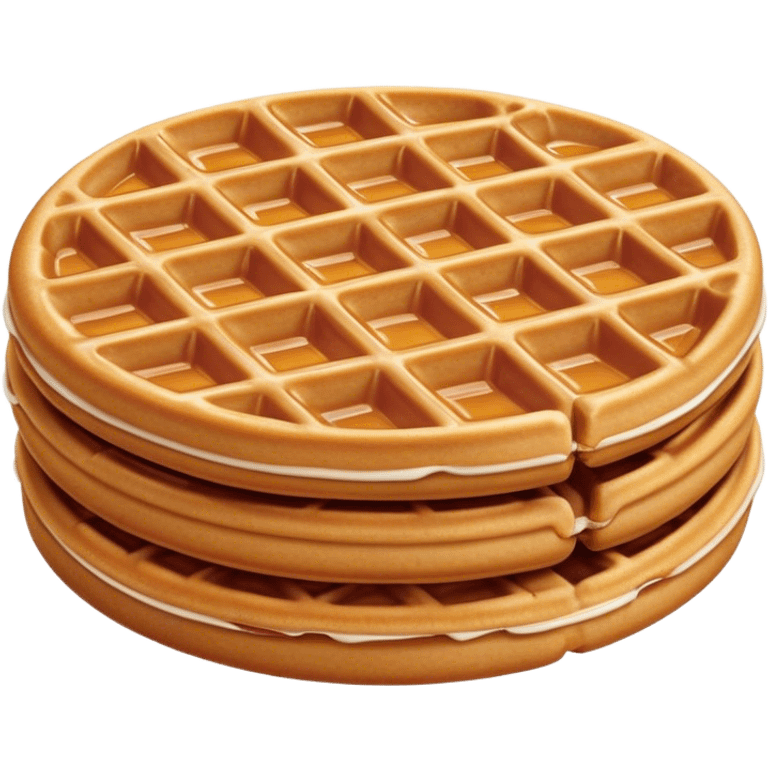 Cinematic Realistic Stroopwafel Dessert Emoji, depicted as a delicate caramel-filled waffle cookie rendered with crisp textures and warm, inviting lighting. emoji