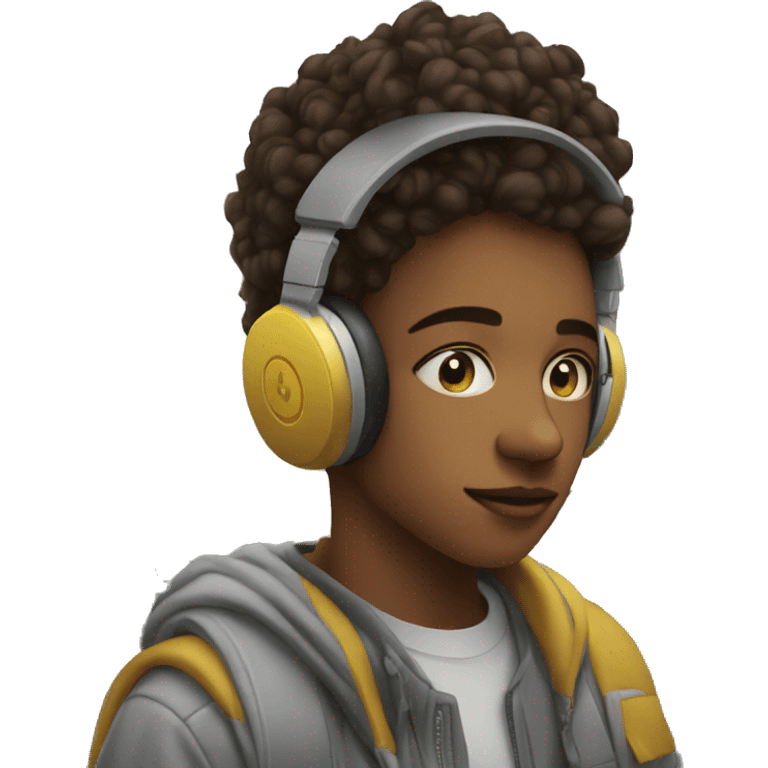 young teenager listen to music in street emoji