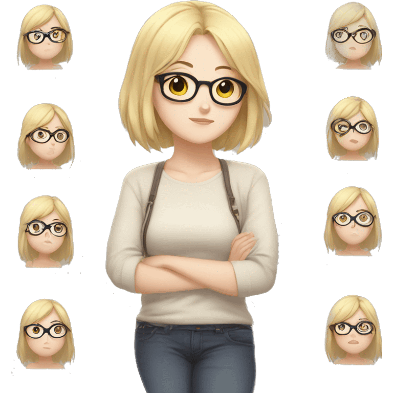 Chubby anime girl with glasses and short blonde hair emoji