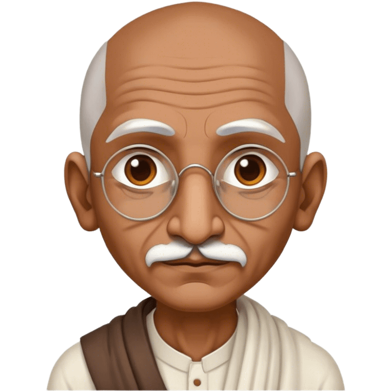 Cinematic Realistic Mahatma Gandhi Portrait Emoji, depicted as a humble, wise leader in simple attire with a serene determined expression, rendered with soft textures and warm natural lighting that captures his peaceful yet resolute spirit. emoji