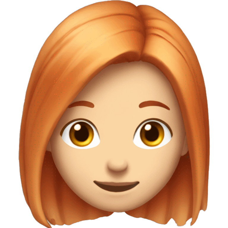 Faded dyed red hair kinda orange with blonde roots girl with long cute smile chin with chin dent smiling emoji