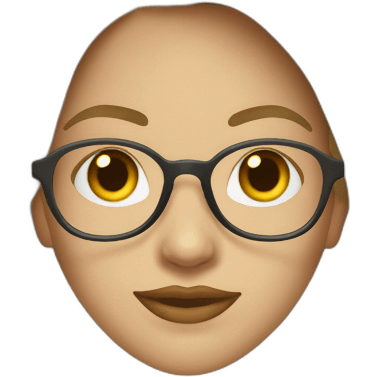  mujer blanca pelo largo ondulado marrón con lentes emoji