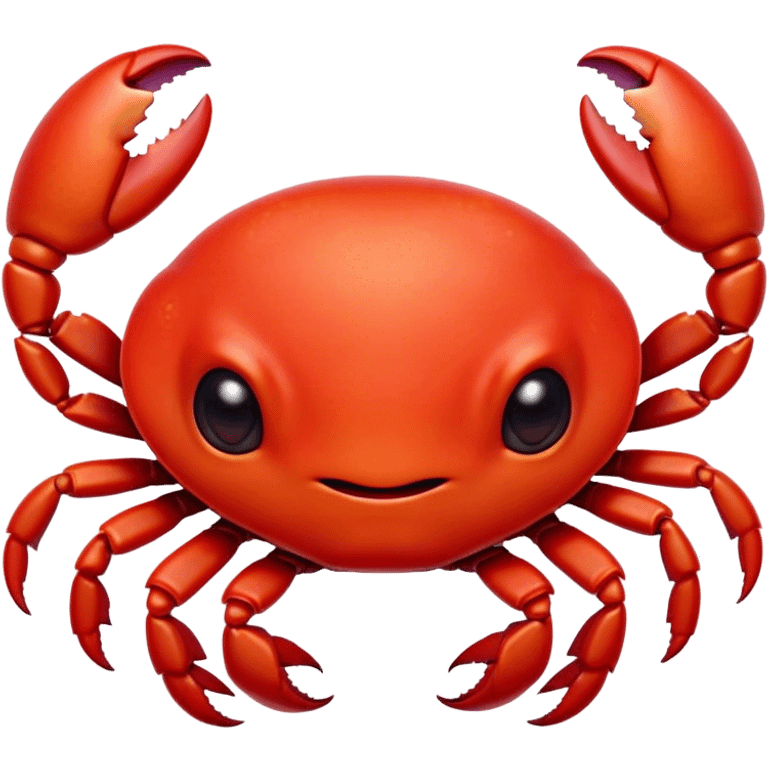 Cinematic Cute Red Crab Portrait Emoji, Head tilted playfully and inquisitively, featuring a compact, vibrant scarlet carapace with adorably small, expressive eyes and gentle, rounded pincers, Simplified yet irresistibly adorable features, highly detailed, glowing with a warm, friendly oceanic glow, high shine, affectionate and lively, stylized with a touch of seaside whimsy, soft glowing outline, capturing the essence of a mischievous yet loving red crab that seems as if it could pinch its way out of the screen into your arms! emoji