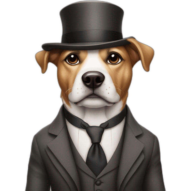 An old dog wearing a stylish suit and an elegant hat emoji