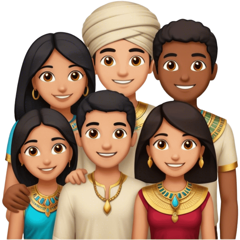 5 best friends, 1 Egyptian man, 1 indian girl 1 persian girl 1 moroccan boy 1 black boy emoji