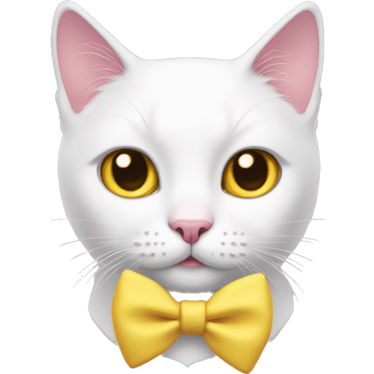 white cat with pink bow and a yellow nose emoji