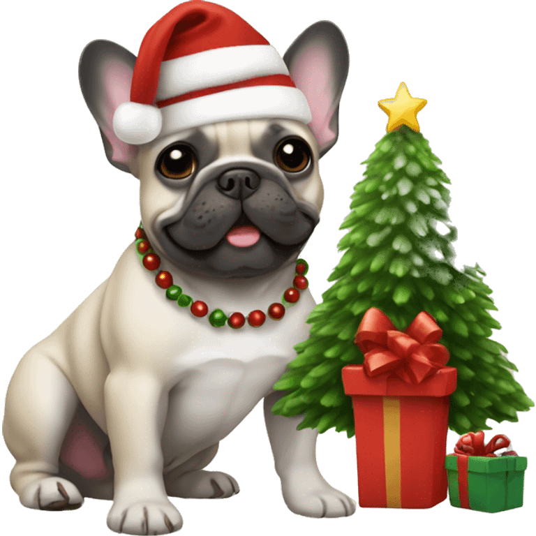 French bulldog with Christmas tree emoji