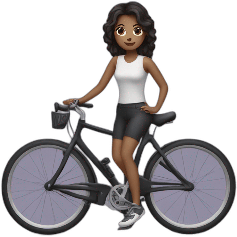 a girl with dark hair on a bicycle emoji