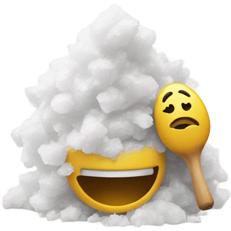 Happy face emoji smelling a pile of salt emoji