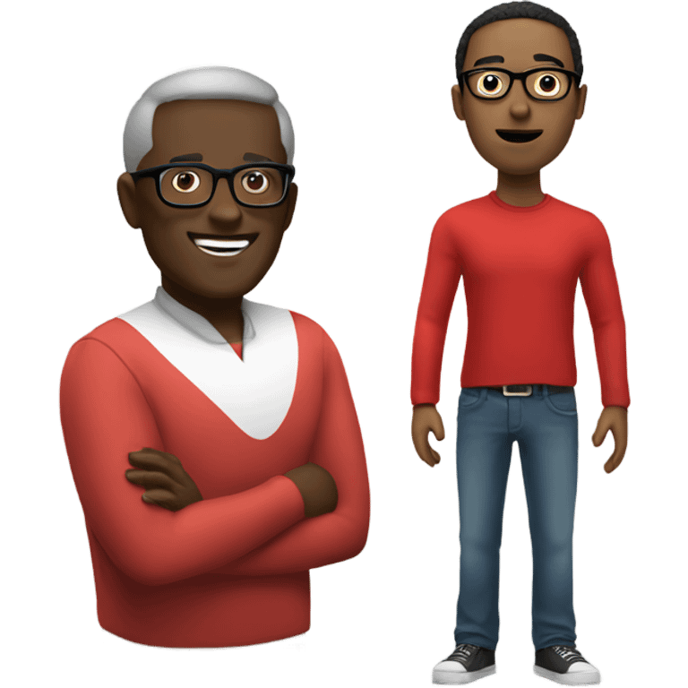 emoji black man with glasses wearing red shirt glasses standing next to white eoman emoji