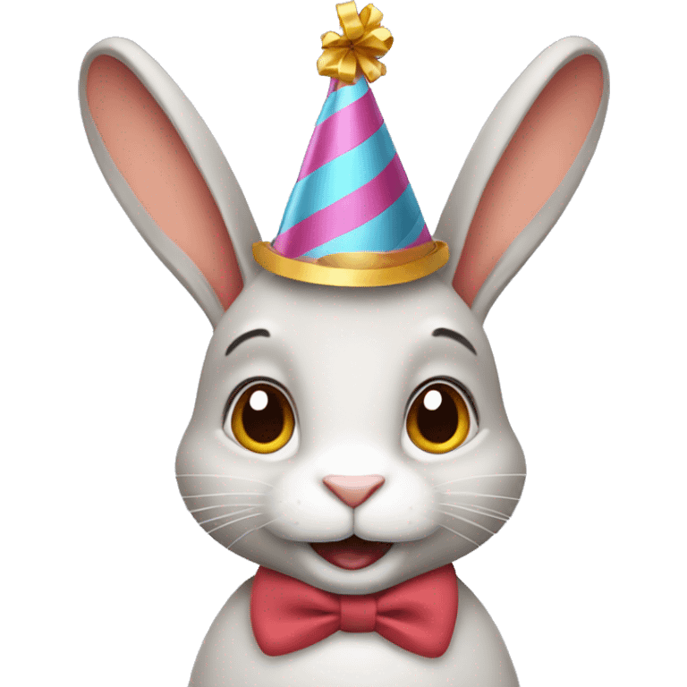 Rabbit wearing birthday hat emoji