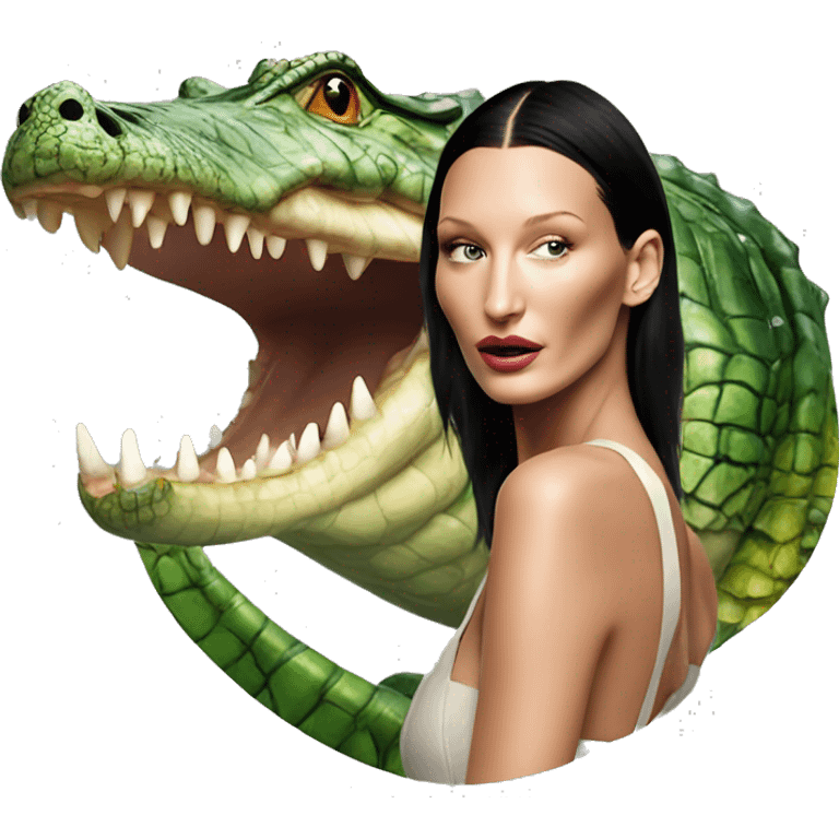 Bella hadid with half body of a crocodile  emoji