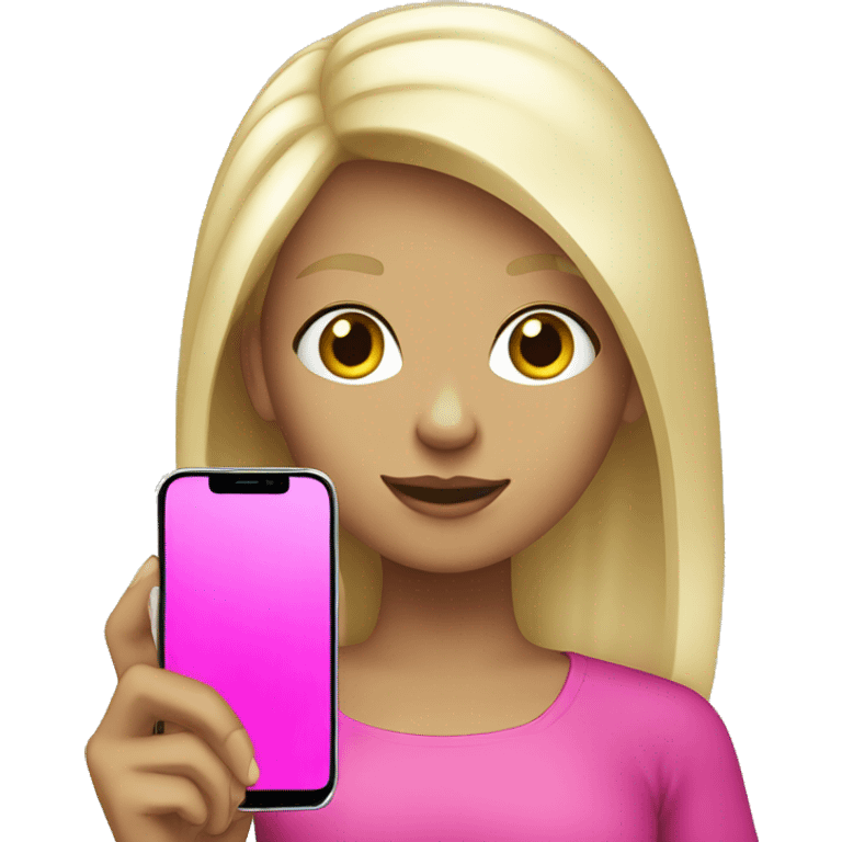 a white blond hair girl holding a pink cell phone emoji