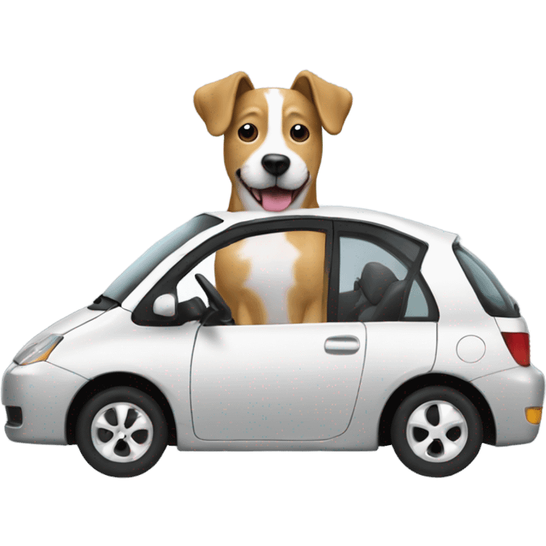 Dog driving a grey Prius really happy  emoji