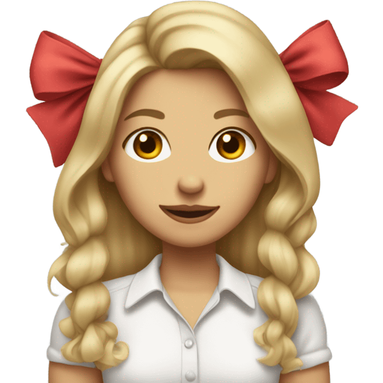 Dirty blonde girl with a bow shirt on with her hair down emoji