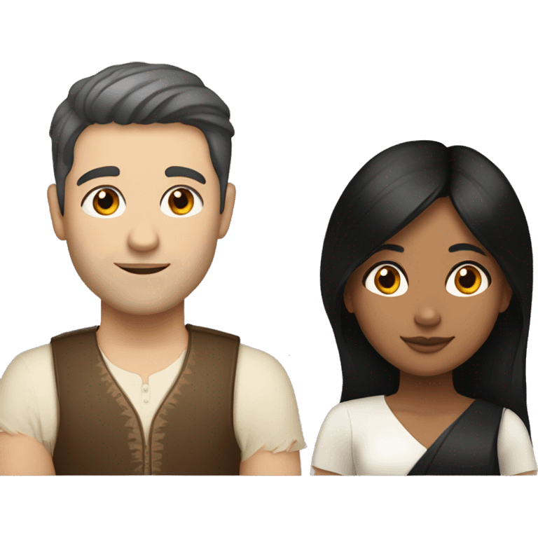 Indian girl with black hair and brunette white guy emoji