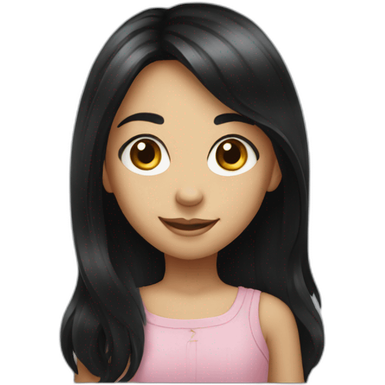 Big eyes girl long black hair smiling emoji