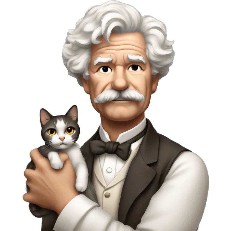 Mark Twain holding a cat emoji