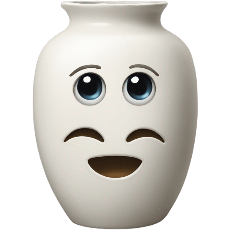 A ceramic vase with a crying face  emoji