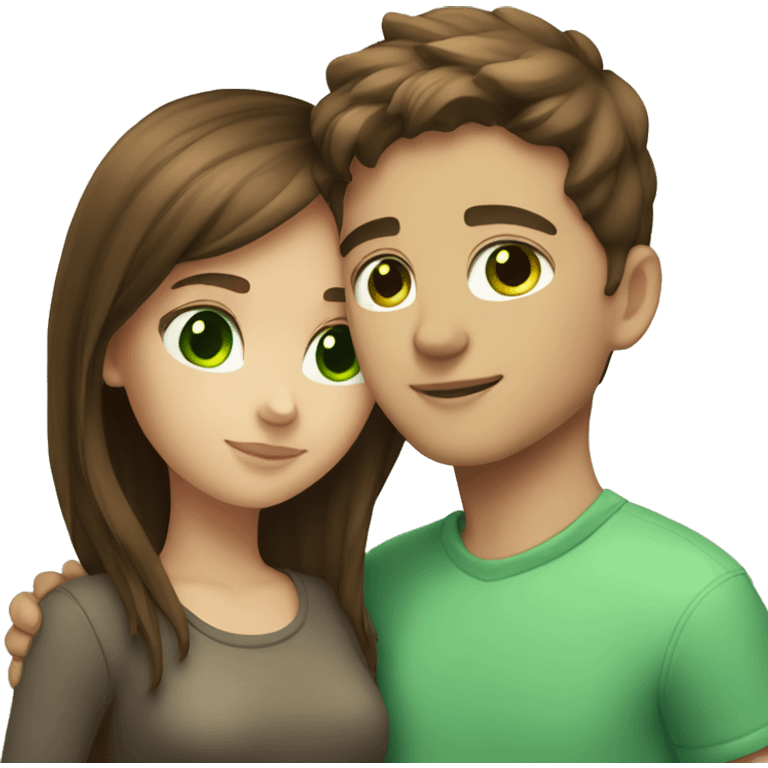 boy short brown hair and girl long brown hair green eyes hugging emoji