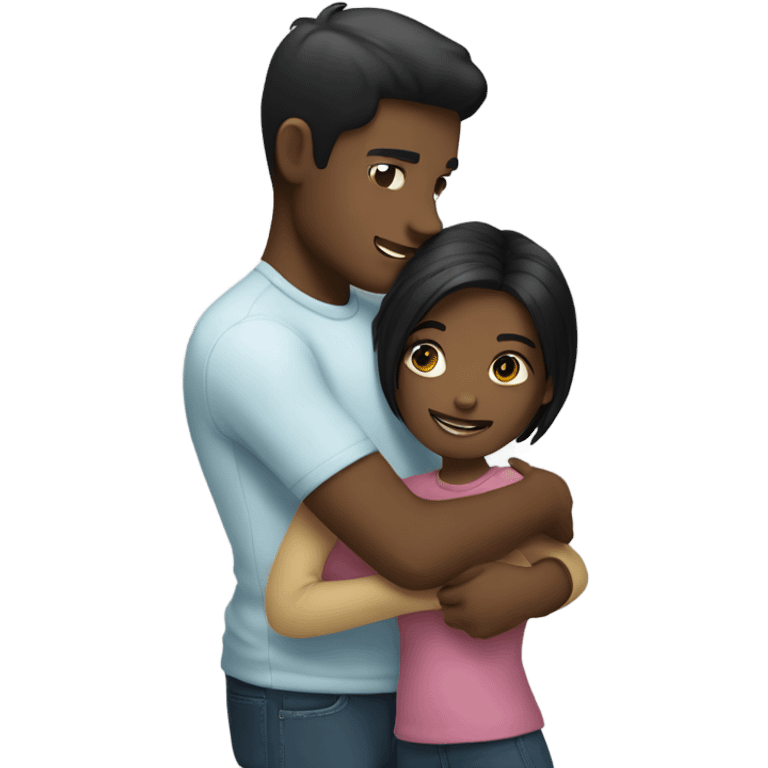 black hair girl hugging blonde man emoji