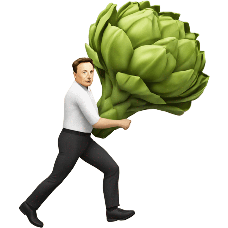 Elon musk running with a artichoke  emoji