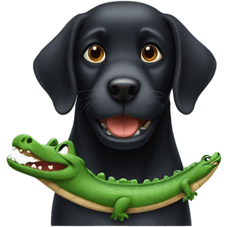 Black dog with alligator in mouth emoji