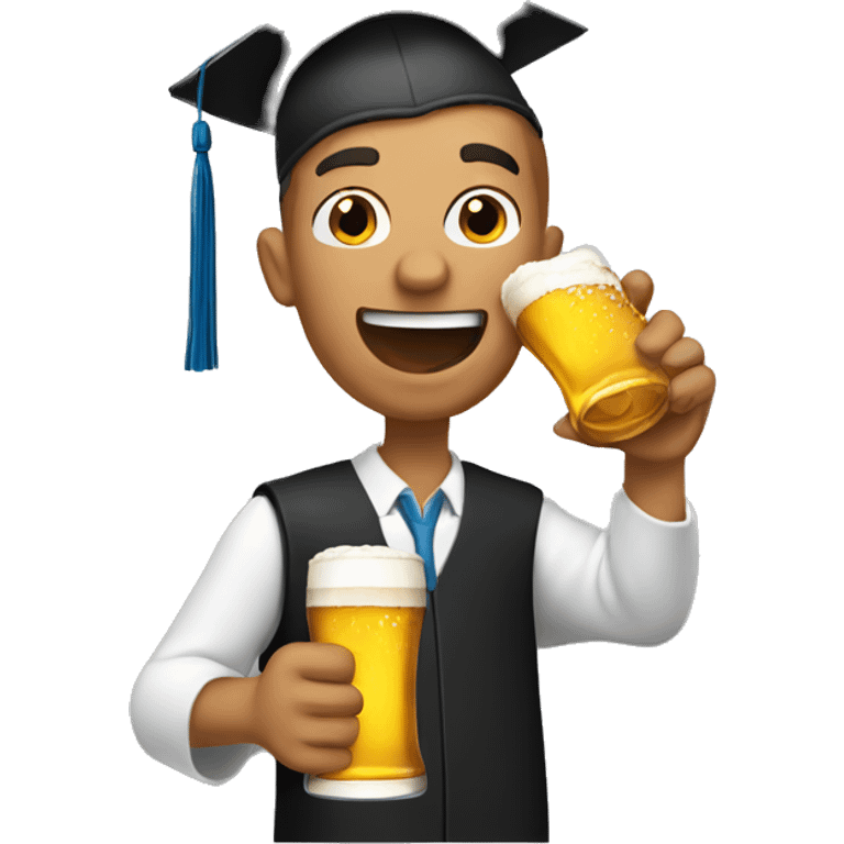 Tan man graduating chugging a beer emoji