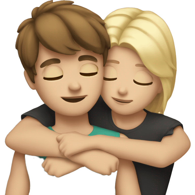 Brown hair Girl hugs an Blonde Boy  emoji