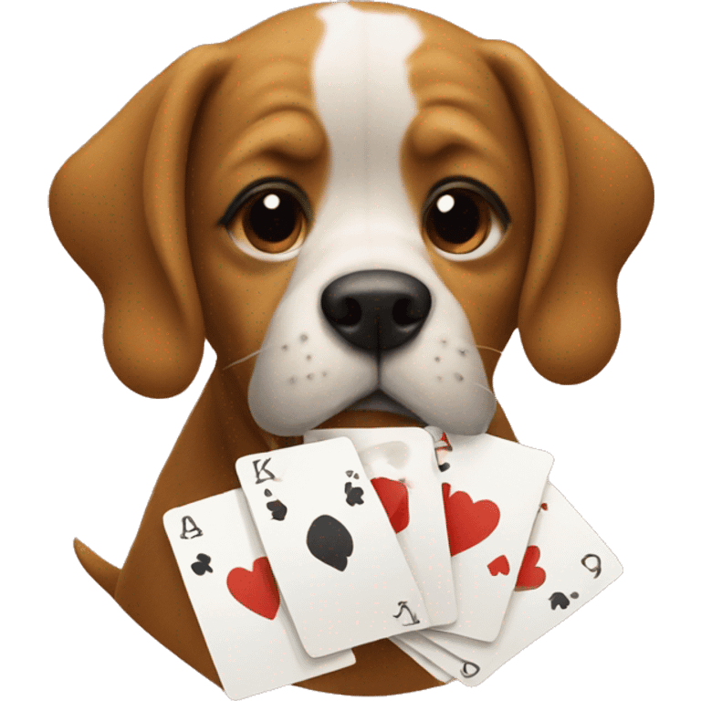 dog playing with a deck of cards emoji