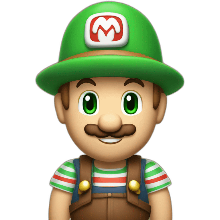 bavarian october fest visitor in super mario style. With a green hat, blue and white stripes shirt and brown leather pants.  emoji