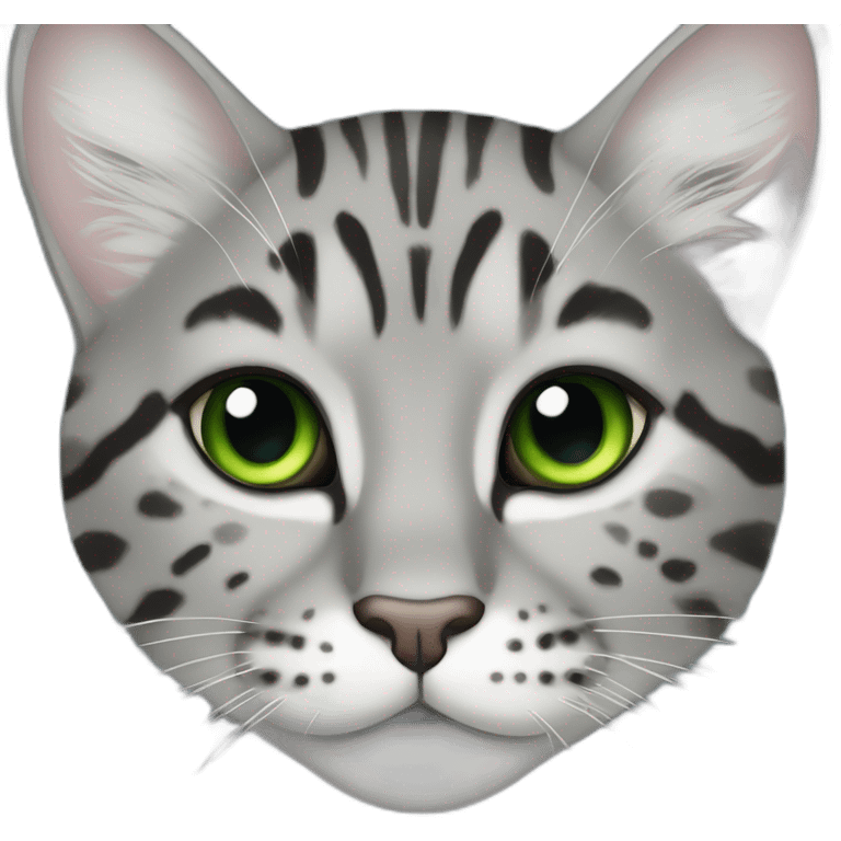 Gray tabby with Green eyes and blue leopard print collar emoji