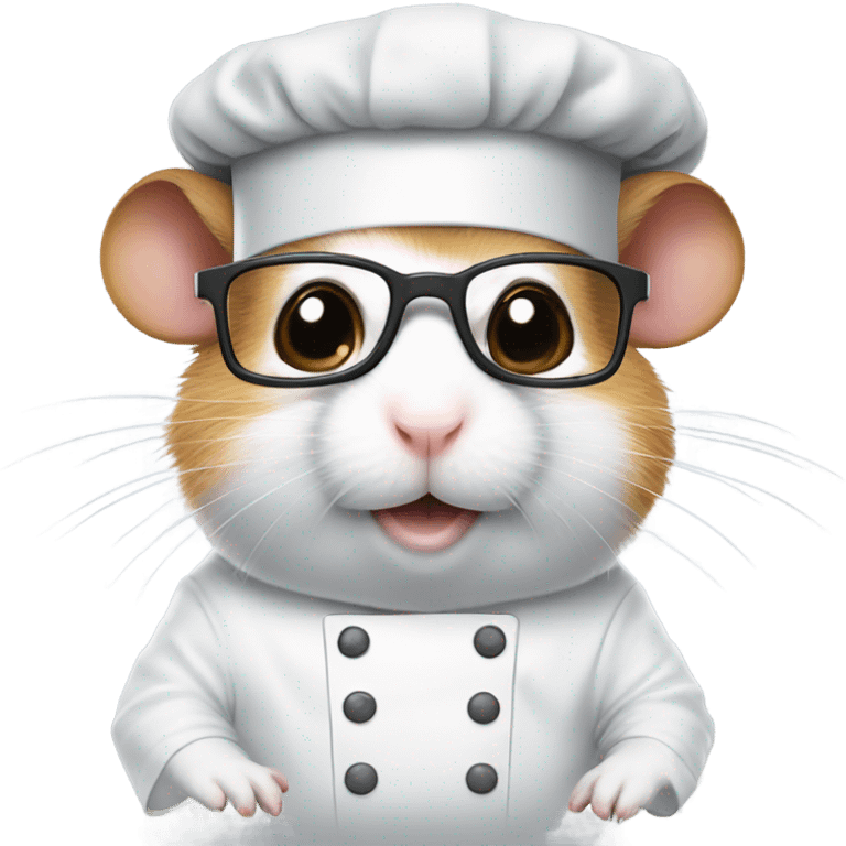 hamster wearing glasses and a grey cap and chef’s uniform emoji