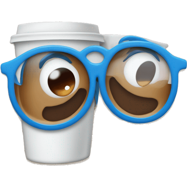 Blue eyes with glasses drinking coffee emoji