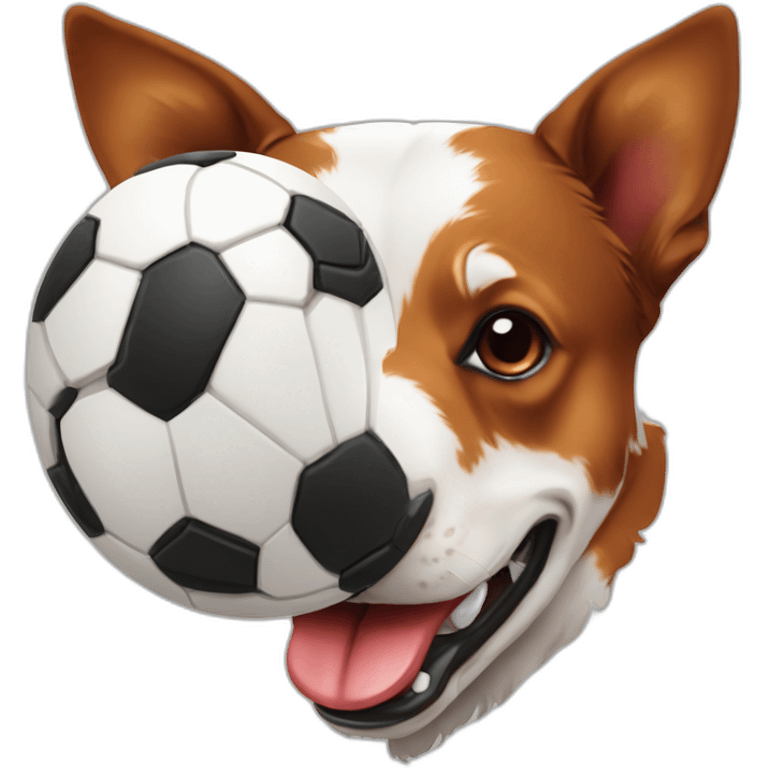 Red heeler holding a deflated white soccer ball in its mouth emoji