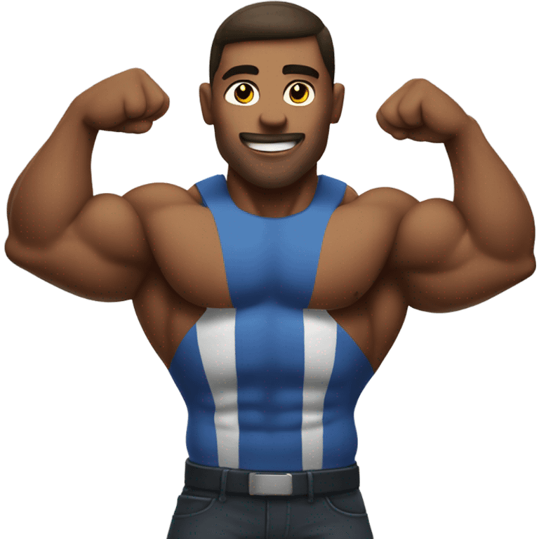 Muscular man showing of emoji