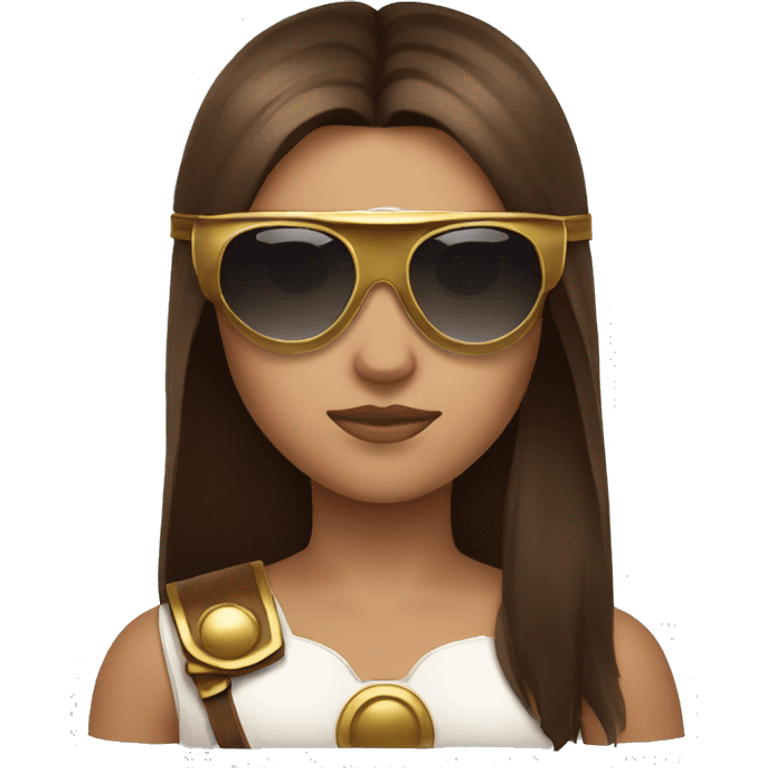 Girl gladiator head with long straight brown hair and sunglasses  emoji