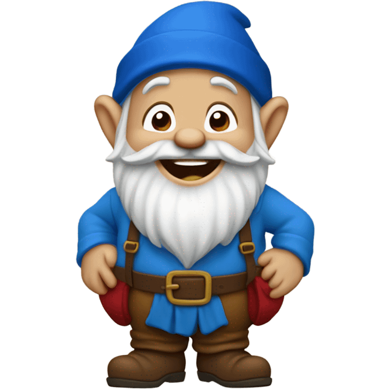 Gnome laughing with a red hat and blue shirt with boots and brown pants emoji