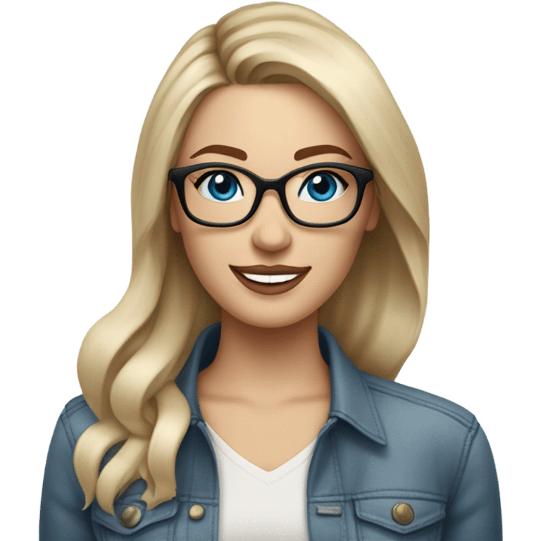 3d photo Realistic blonde Balayage straight hair pale beautiful tattooed woman with glasses and blue eyes happy and fashionable  emoji