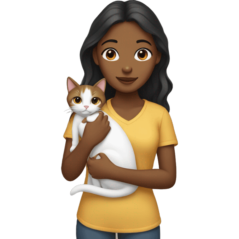 brown girl holding cat outdoors emoji