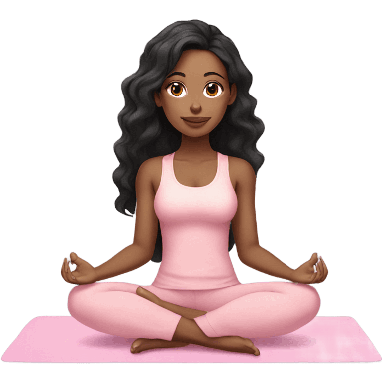 Light skin, black hair yoga beautiful girl in light pink clothes sitting on a yoga mat emoji